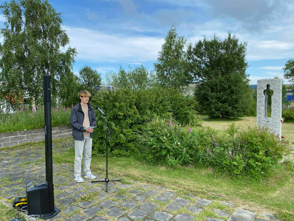 Aaron Schaanning holdt en meget sterk tale under markeringen.
 Foto: Roger Albrigtsen