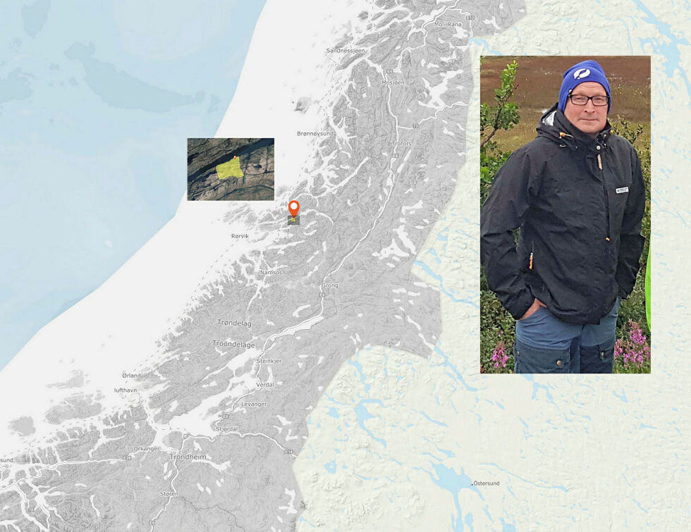 Mads Kappfjell er reineier i Åarjel Njaarke reinbeitedistrikt. Eiendommen som tvisten handler om ligger i Nærøysund kommune Trøndelag.
 Foto: Erik Brenli. Kartbearbeiding: Steinar Solaas