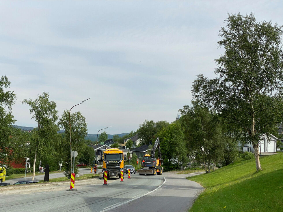 Pasvikveien utenfor Wesselborgen får nå nytt asfaltdekke til glede for alle bilister, sjøl om det ikke er så mange kvadratmeter som legges.
 Foto: Hallgeir Henriksen