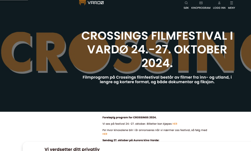 Det er lagt opp til et omfattende og variert program under filmfestivalen i Vardø som starter torsdag denne uka.
 Foto: Skjermdump