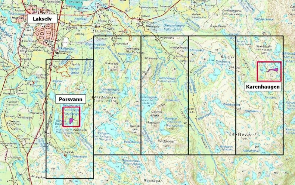 I disse områdene leter Kingsrose Mining etter verdifulle mineraler. Kartbilde: Kingsrose Mining
