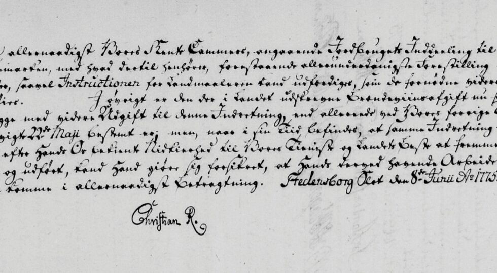 Faksimile av kongelig resolusjon fra 1775.