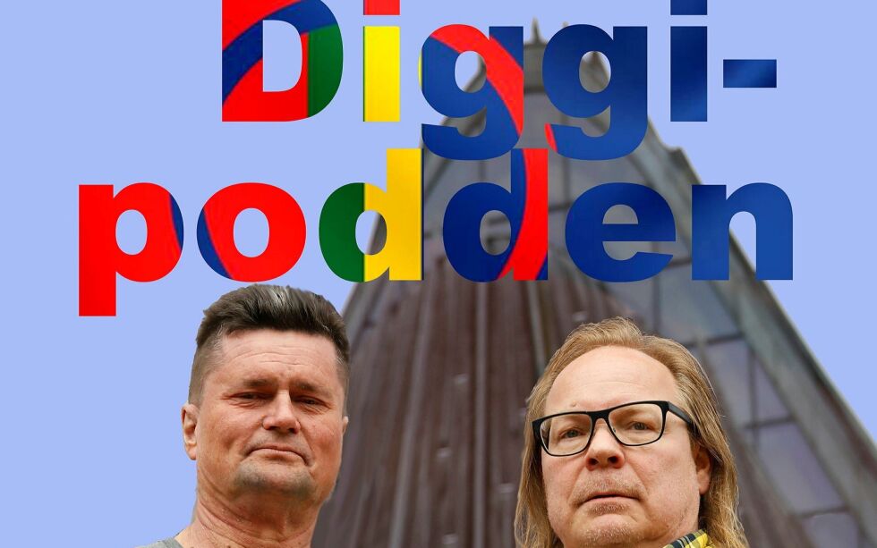 Lars og Steinar lager "Diggipodden", Ságats podkast om Sametinget og samisk politikk.Foto June Helén Bjørnback, montasje Steinar Solaas