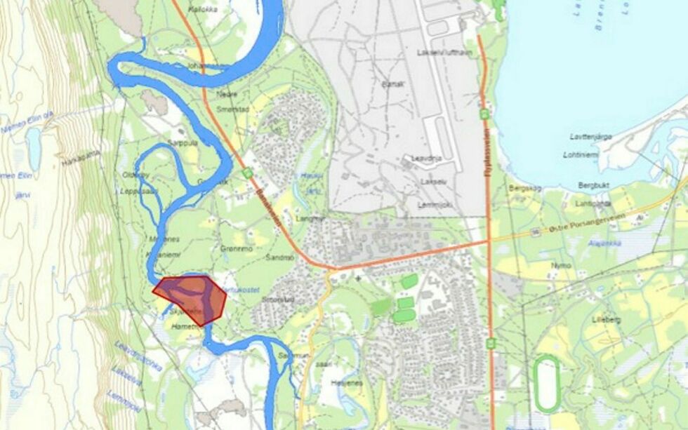 Laksefellen i Lakselva vil bli plassert ved Skjørtenes.
 Foto: Nordatlas