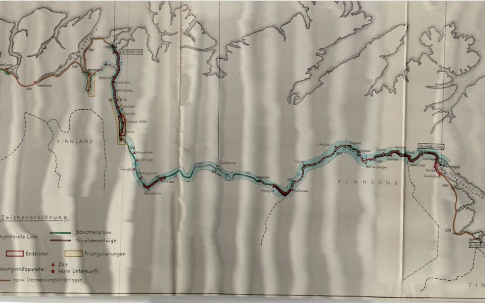 Tyskerne hadde klart et detaljert kart som viser jernbanetraseen fra Nord-Troms til Kirkenes.
KART: RIKSARKIVET