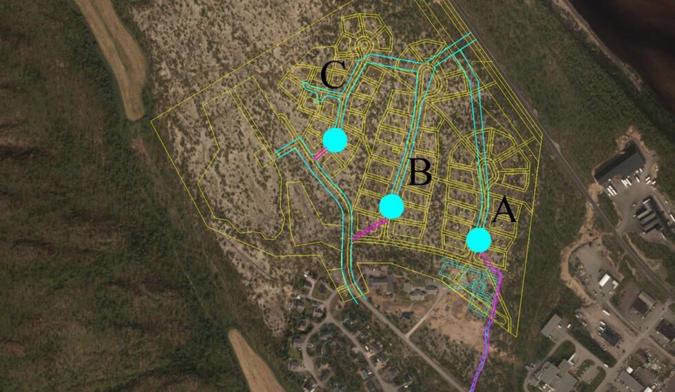 Innkjøringen til &#268;orroguolbba boligfelt vil komme fra fylkesvei 98 har politikerne i Tana kommune bestemt.
 Foto: Skisse: Tana kommune