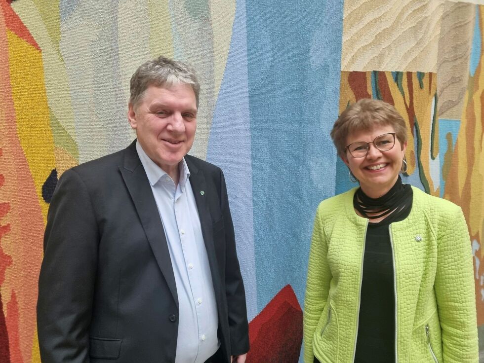 Stortingsrepresentantene Geir Adelsten Iversen og Kathrine Kleveland fra Senterpartiet. (Pressefoto)