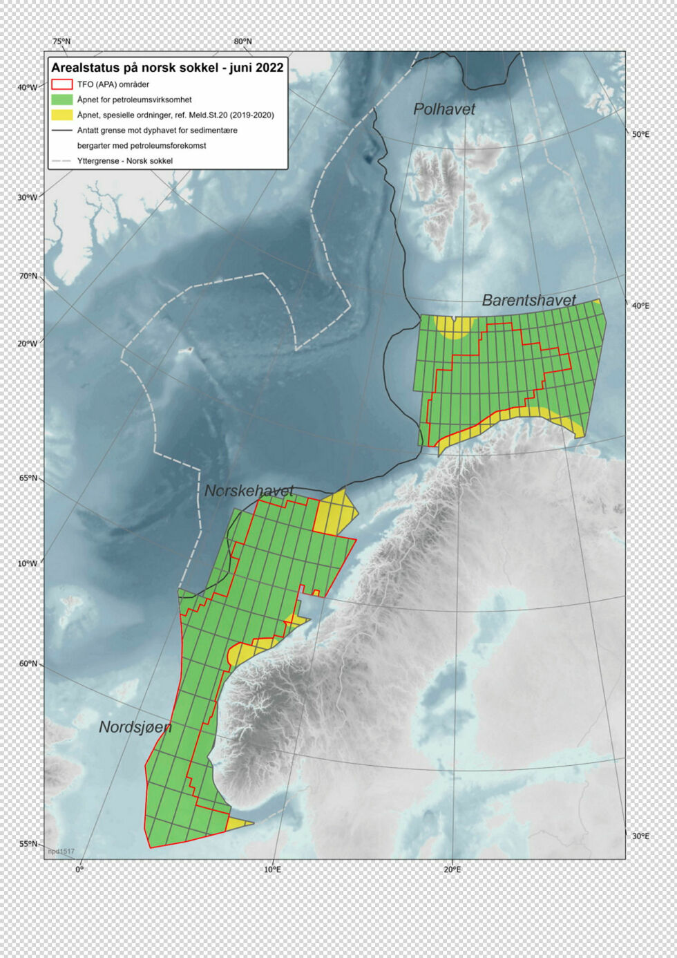 Område som er opna for olje- og gassutvinning.
 Foto: Fra Norsk petroleum