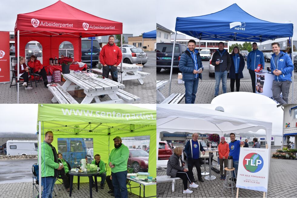 På lørdag formiddag kunne man møte Porsanger Høyre, Porsanger Arbeiderparti, Tverrpolitisk liste Porsanger og Porsanger Senterparti på torget i Lakselv.
 Foto: Kristin Antonie Humstad