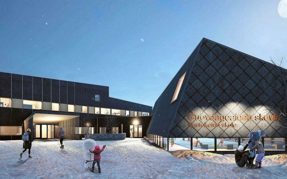 Kau­to­kei­no kom­mune har fått beskjed om å betale til­bake 1.125.000 kroner gitt i spil­le­mid­ler til det gamle skole­bass­eng­et. Kom­mu­nen fikk ikke dis­pen­sa­sjon, fordi bass­eng­et ble revet et halvt år før søk­na­den ble sendt inn. Skisse: Nysko­len ved Ola Roald Arki­tek­tur.