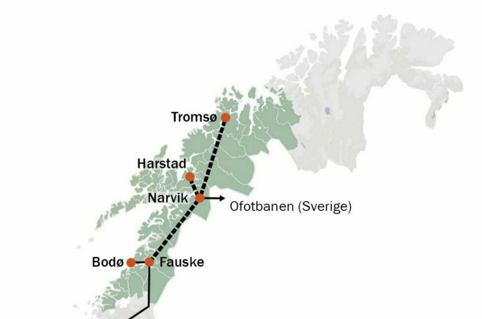 Mange ønsker jernbane fra Fauske til Tromsø.
 Foto: Jernbanedirektoratet