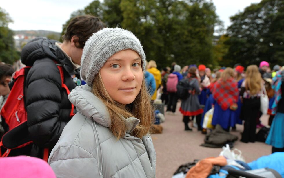 Ságat traff på den svenske klimaaktivisten Gretha Thunberg utenfor slottet fredag.
 Foto: Steinar Solaas