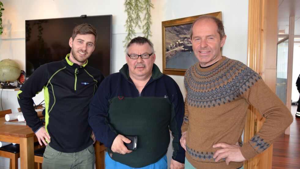 Salgssjef Erlend Johnsen, produksjonssjef Bernt Arild Nicolaisen og daglig leder Bjørn Ronald Olsen i Storbukt Fiskeindustri har store planer for Smørfjord.
 Foto: Kristin Marie Ericsson