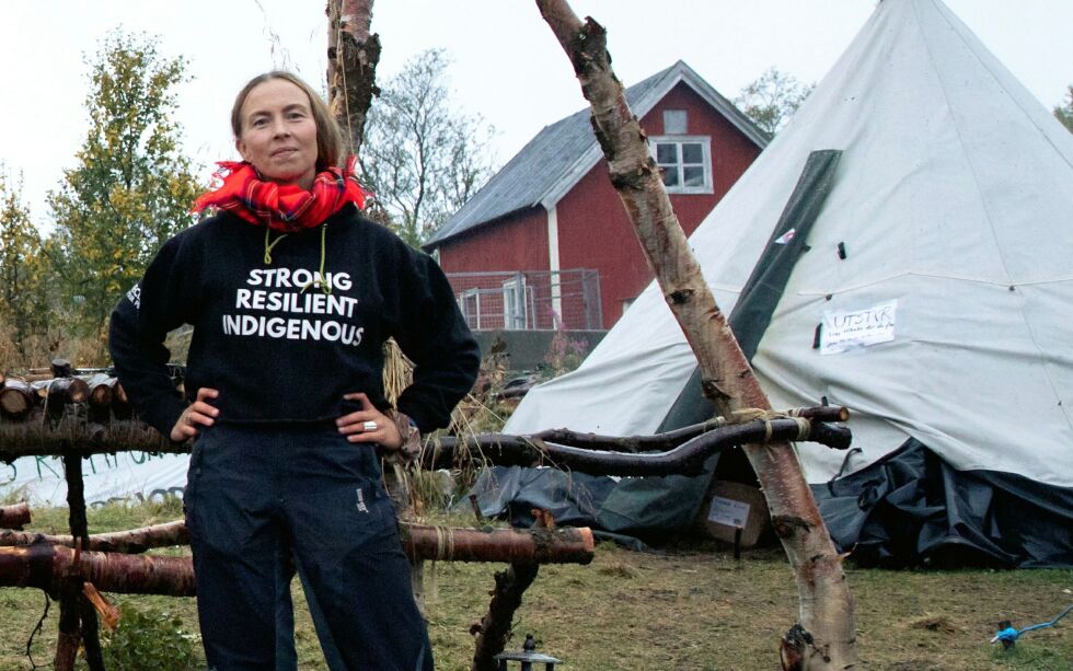 Sofia Jannok, her i protestleiren mot etablering av Nussirgruva.
 Foto: Blackstar multimedia