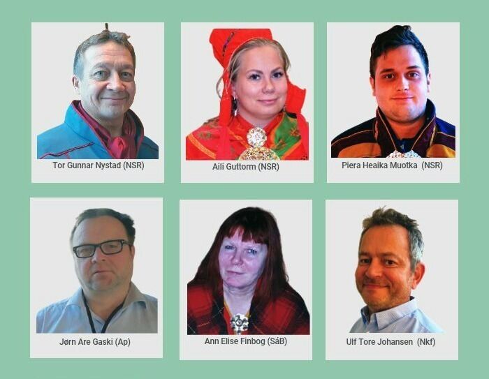 Tor Gunnar Nystad, Aili Guttorm og Piera Heaika Muotka fra NSR, Jørn Are Gaski fra Ap, Ann Elise Finbog fra SáB og Ulf Tore Johansen fra Nfk.
 Foto: Steinar Solaas, NSR, Nfk