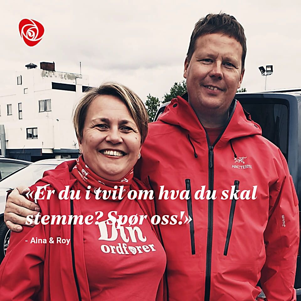 Slik stilte Aina Borch og Roy Myrheim opp i et reklamefoto på Porsanger APs facebookside.
 Foto: Skjermdump av Porsanger APs valgkampplakat på Facebook