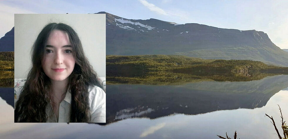 Erika De Vivo er klar for Grovfjord, nærmere bestemt Saltvann/Sáltejávri, hvor bakgrunnsbildet er tatt.
 Foto: Privat og Steinar Solaas