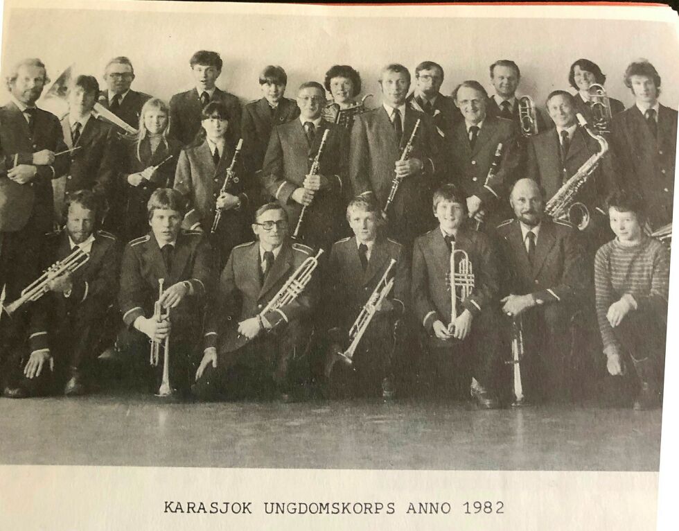 Karasjok ungdomskorps i 1982. Arbeidet med å starte opp korpset kom i gang i 1951.