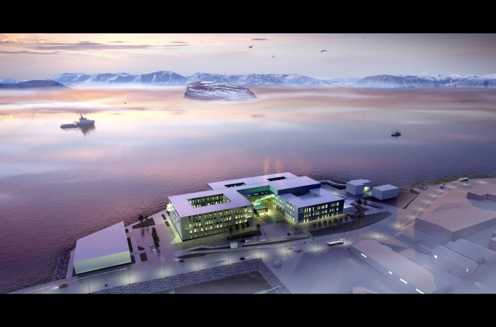 Et nybygg for Hammerfest sykehus ved Rossmolla på nedre Fuglenes skal styrebehandles 26. september. Planlagt byggestart er 2020 med ferdigstillelse i 2024.
 Foto: LINK arkitektur/Finnmarkssykehuset