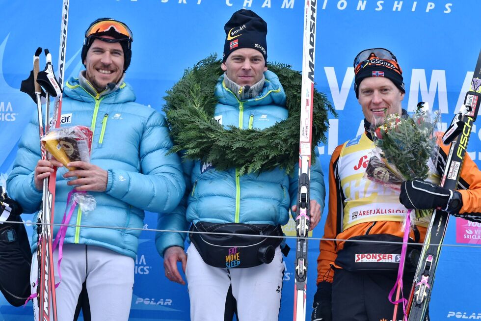 John Kristian Dahl sikret seg annenplass i Årefjellsloppet. Til helga venter et 120-kilometer langt renn i Nord-Sverige for han som vi her ser sammen med Petter Eliassen og Johan Kjølstad som vant.
 Foto: Svein Halvor Moe