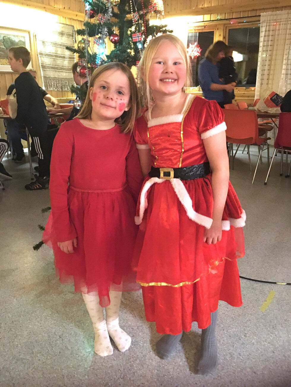 Astrid (7) og Ada (7) synes det var helt topp å være i Áigir.
– Og mest gøy var å bake pepperkaker, sier de til Ságat.
 Foto: Sonja E. Andersen