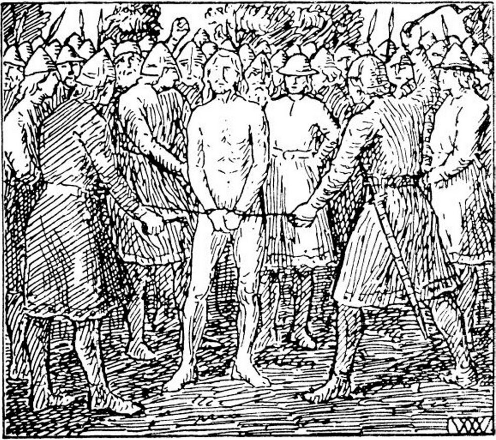 Sigurd Slembe hudflettes 
Tegning av Wilhelm Wetlesen som illustrasjon i trykte utgaver av Snorres Kongesagaer

Sigurd Slembe var et norsk kongsemne som i 1130-årene forsøkte å bli konge i Norge, men uten å lykkes. Ifølge sagatradisjonen var Sigurd sønn av Magnus Berrføtt og en trøndsk stormannsdatter.
Sigurd fikk geistlig utdannelse. Han førte et omflakkende ungdomsliv, og var blant annet på Vesterhavsøyene og i Palestina. Han kom tilbake til Norge i 1135 og forlangte å få dele riket med Harald Gille, som angivelig var hans halvbror. Harald avslo og ble drept av Sigurd. Sigurd tok deretter Magnus Blinde (sønn av Sigurd Jorsalfare) ut av Nidarholm kloster, og sammen kjempet de mot Haralds sønner Sigurd Munn og Inge Krokrygg. 
I slaget ved Holmengrå ved Hvaler 1139 ble Magnus drept, og Sigurd ble tatt til fange, torturert og drept.
(Store norske leksikon)