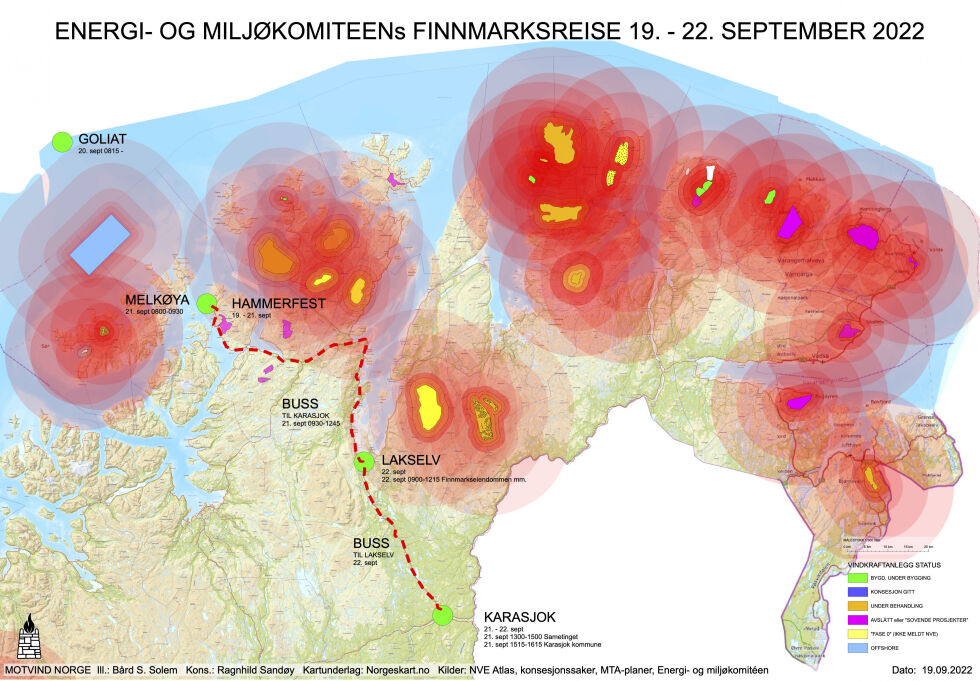 Komiteens reiserute er ikke i nærheten av de store konfliktområdene og ingen møter med organisasjoner med motforestillinger står på programmet! Kart: Bård Solem