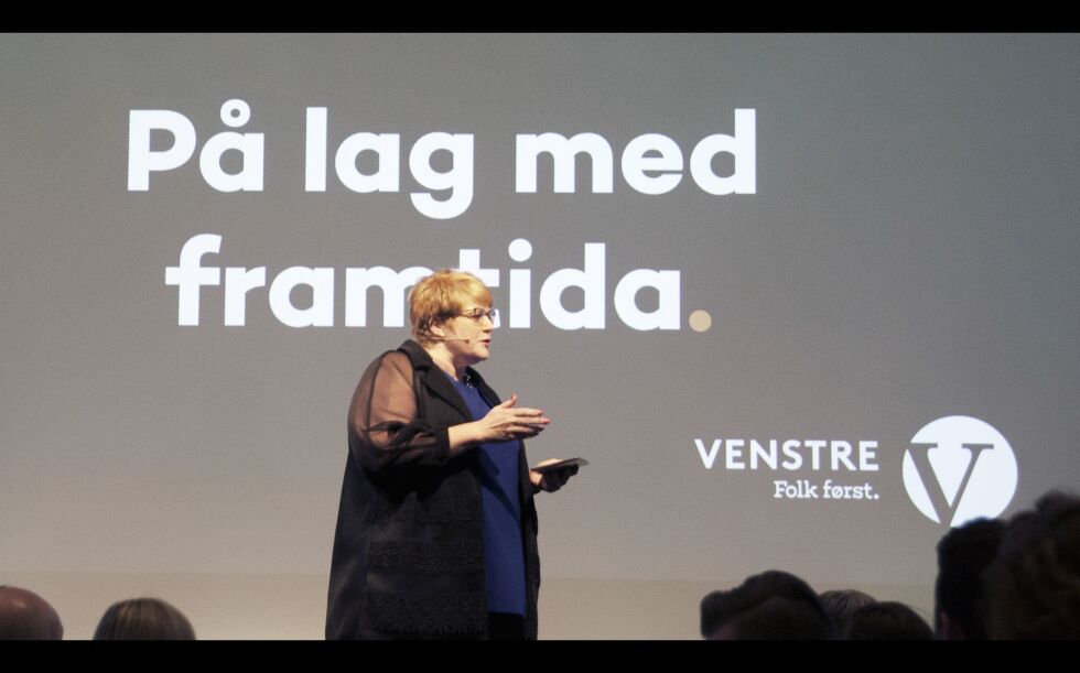 Ikke på lag med samene: Partileder i Venstre, Trine Skei Grande, holder taler til sine egne under landsmøtet tidligere i år.
 Foto: Mona Lindseth / Venstre