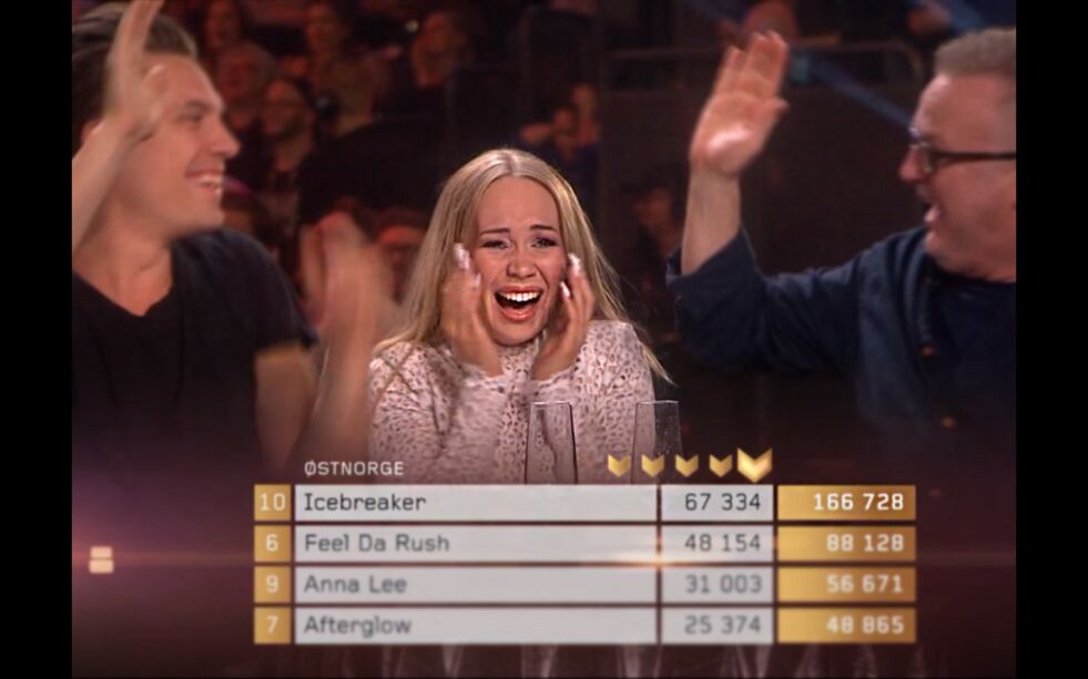 Her er det avgjort. Agnete vinner Melodi Grand Prix 2016.
 Foto: Screenshot fra NRK1