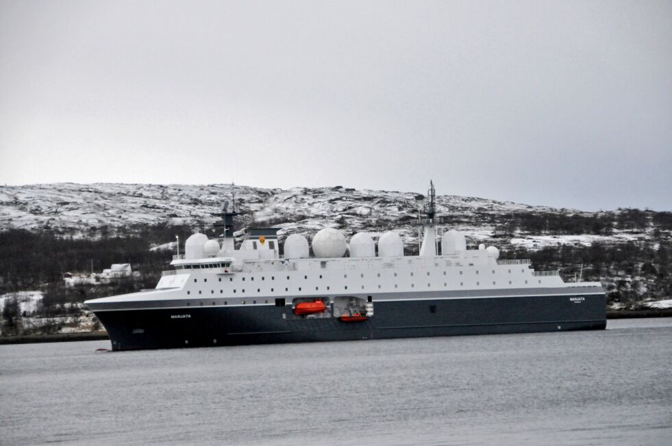 Spionskipet M/S « Marjata» var nylig i hjemmehavna Kirkenes og bunkret nødvendigheter for nye uker i Nordishavet.
 Foto: Hallgeir Henriksen