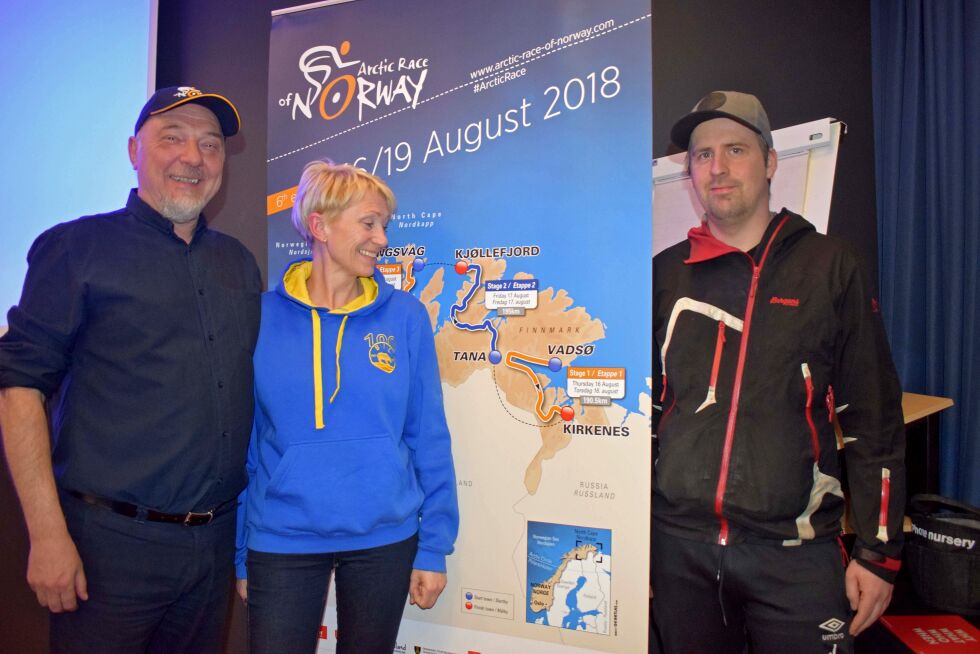 Sør-Varangers ordfører Rune Rafaelsen, leder for Bjørnevatn IL Kjersti Øvergaard Dahlberg og leder for BILs yngres avdeling Joakim Hansen, tror Arctic Race betyr penger i kassa for lag og foreninger.
 Foto: Birgitte Wisur Olsen