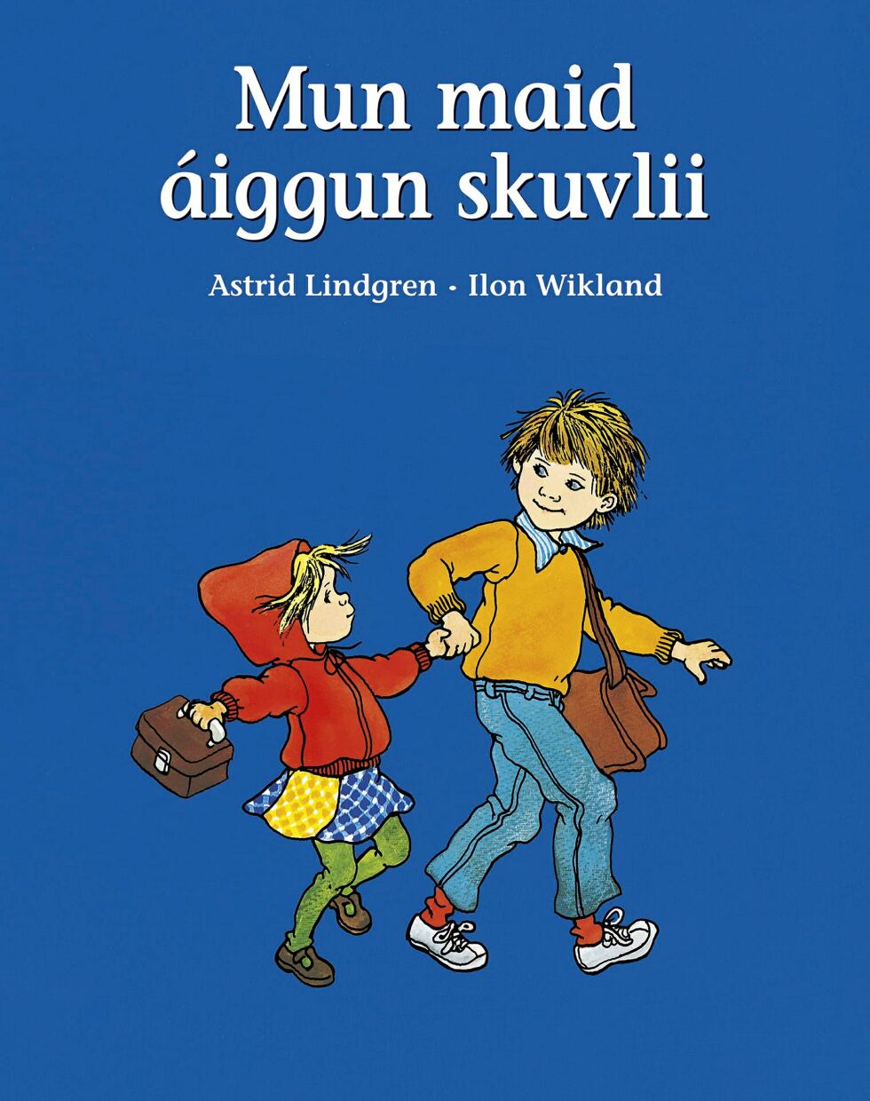 For­laget Iđut gir ut Mun maid áiggun skuvlii, nord­sam­isk ut­ga­ve av Ast­rid Lindgrens bar­ne­bok «Jag vill ocksågå i sko­lan».
 Foto: bok