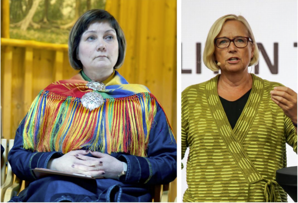 Parlamentarisk leder for Senterpartiet, Marit Arnstad (til høyre) vil returnere "samisk" lovforslag, sametingspresident Aili Keskitalo vil at Stortinget vedtar det i vår.
 Foto: Steinar Solaas / Ragne B. Lysaker, Senterpartiet