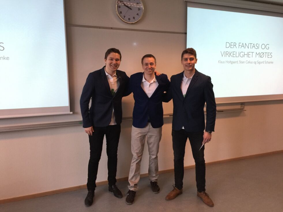 Sigurd Schanke, Stian M. Celius og Klaus Holtgaard forsvarte Trondheims ære, og slo både Bergen og Oslo i konkurransen om å lage den beste markedskampanjen.
 Foto: Privat