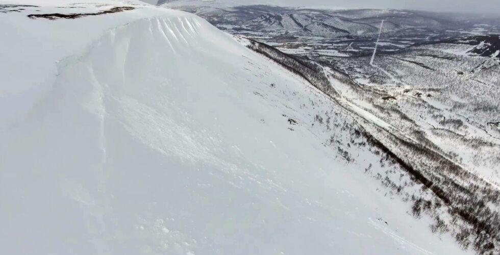Det rasfarlige området. Bildet er tatt med drone.
 Foto: Victor Isaksen, Multiconsult
