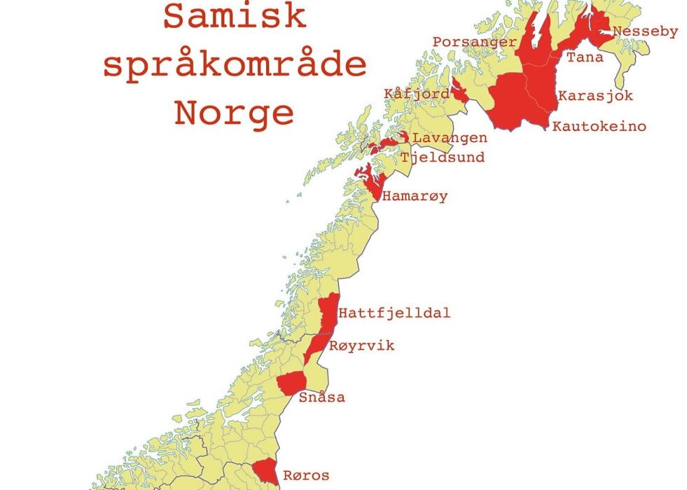Disse 13 kommunene er med i forvaltningsområdet for samisk språk, som endres til "Samisk språkområde" når de foreslåtte endringene i sameloven trer i kraft.
 Foto: Kart