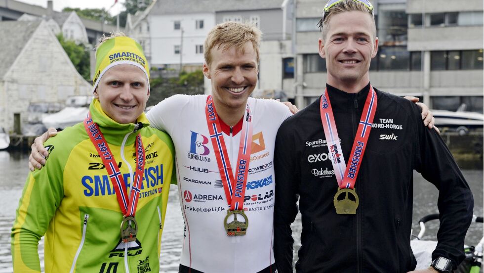 Erlend Skippervik Sætre (til høyre) sto for en bragd da han ble nummer tre totalt i Ironman Haugesund.
 Foto: Svein Halvor Moe