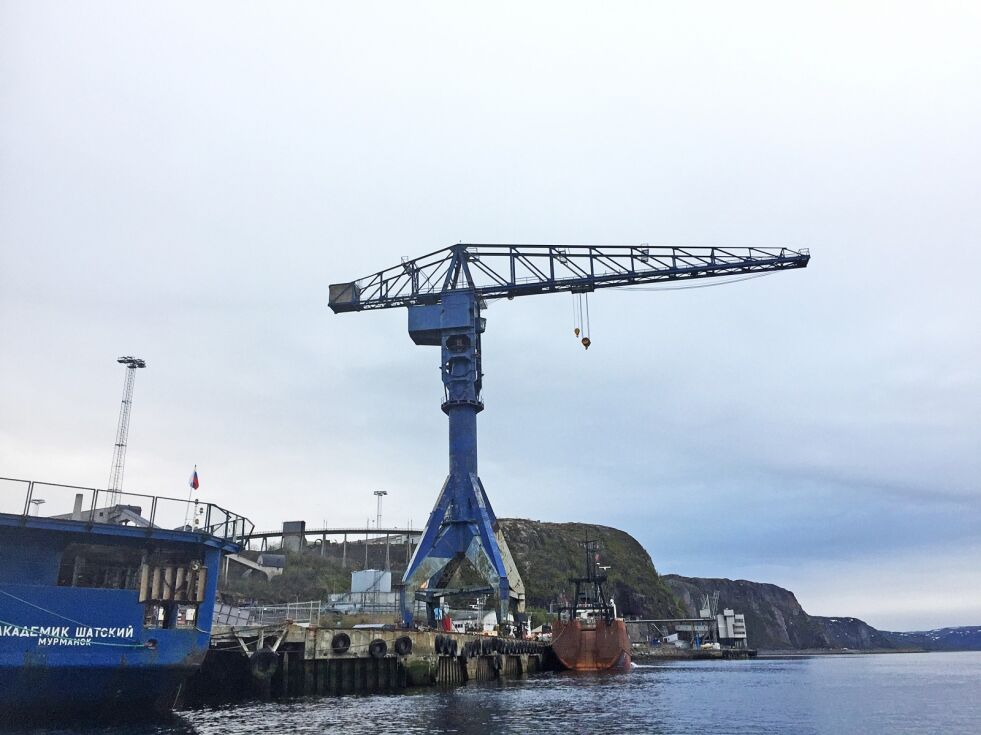 Denne store krana som kunne løfte 50 tonn, er nå pensjonert og fungerer i dag som landemerke i vestdelen av Kirkenes havn.
 Foto: Halllgeir Henriksen