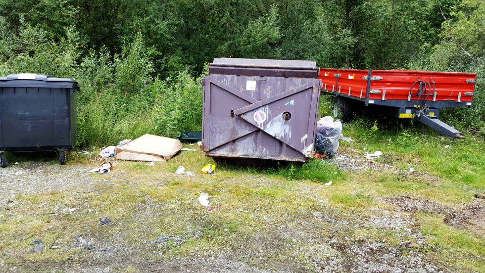 Denne kontaineren i Neiden, like ved skolen, er blant flere som fylles opp av blant andre hyttefolk, som ikke har lov til å bruke den.
 Foto: Privat