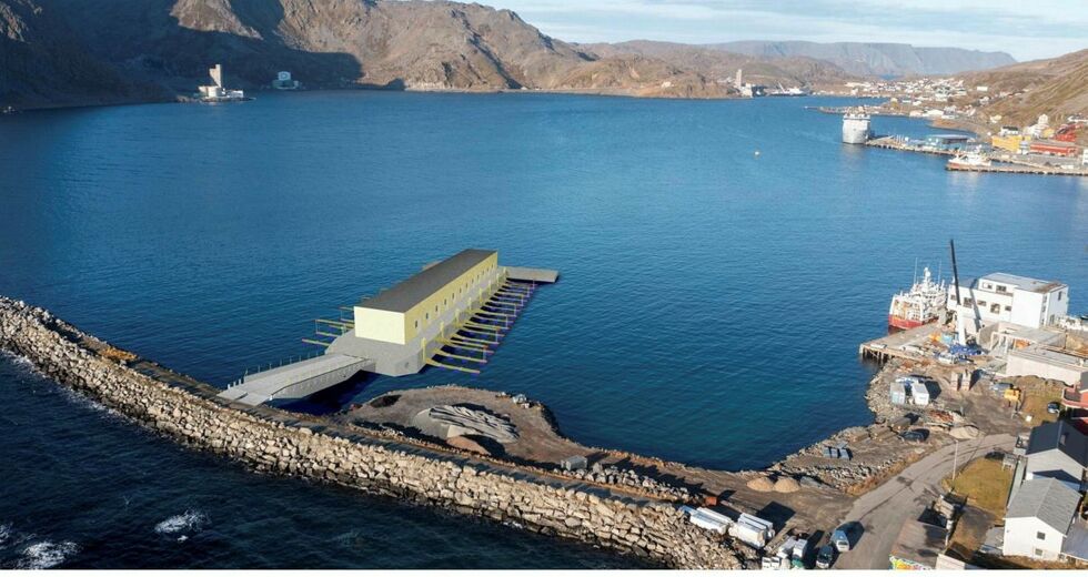 Dronefoto med inntegnet sjarkhavn