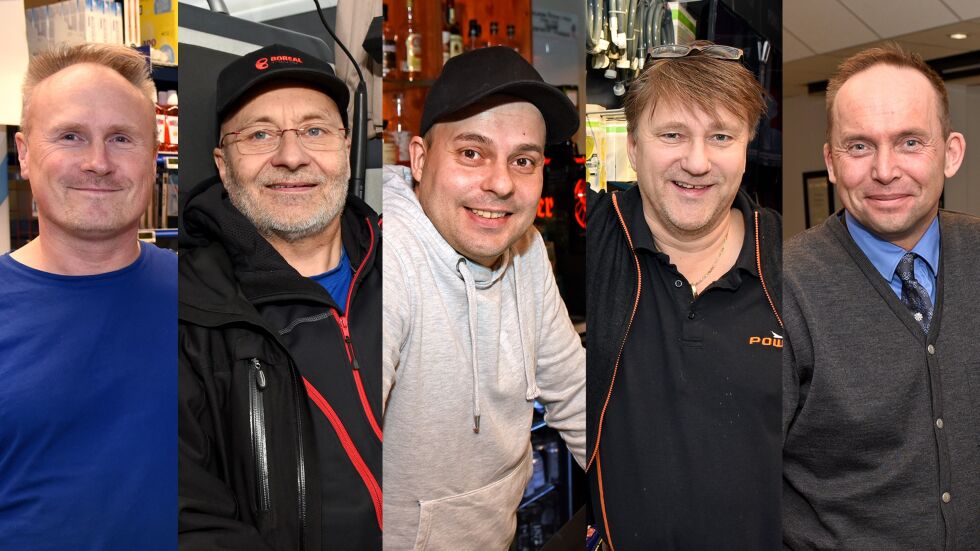 Roger Slettvoll (Rema 1000), Kåre Olli (Boreal), Daniel Mathisen (Bankers bar), Lasse Johansen (Power) og Daniel Johansen (Vinmonopolet) er noen av næringslivsaktørene som har merket at aktiviteten på Porsangmoen har økt.
 Foto: Marius Thorsen