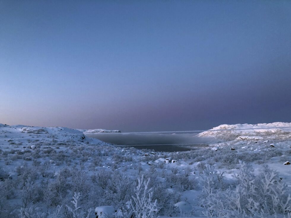 Store Kobbholmvannet er ennå ikke frosset til, og da krystalliserer seg slike motiver
 Foto: Hallgeir Henriksen
