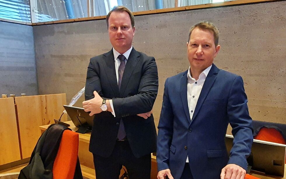 Advokat Hans Arne Nysæter (til venstre) er forsvarer for Nesseby kommune, som i retten er representert ved administrasjonssjef Olaf Trosten.
ALLE FOTO: TORBJØRN ITTELIN