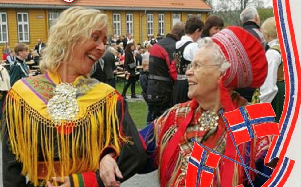 Hundreåringen Edel Hæt­ta Erik­sen med sin dat­ter Kari Mar­gre­te Hæt­ta. Bildet er tatt på Sørumsand, der Edel besøkte yngstedatteren på 17. mai for fire år siden. Foto: Pri­vat