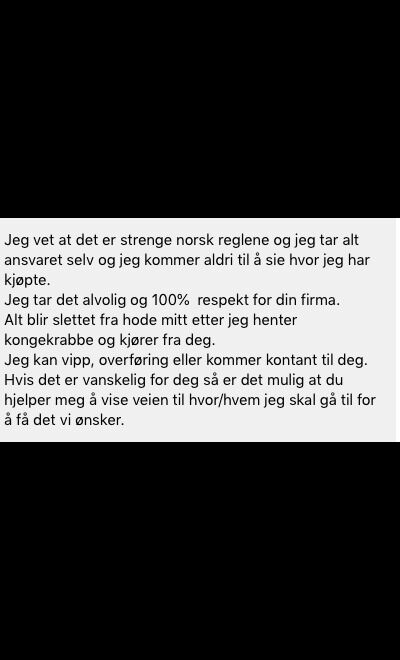«Alt blir slettet fra hodet mitt etter at jeg henter kongekrabbe fra deg»