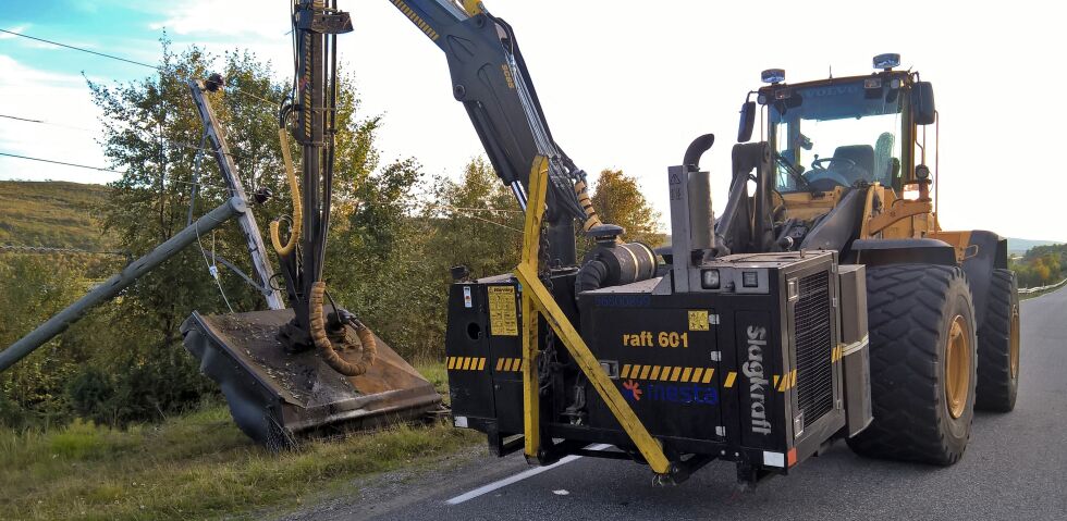 En stolpe ble knekt i forbindelse med kantklipping, og strømabonnentene på strekningen Polmak - Båteng i Tanadalen ble uten strøm i noen timer onsdag kveld.
 Foto:  Håvald Hansen