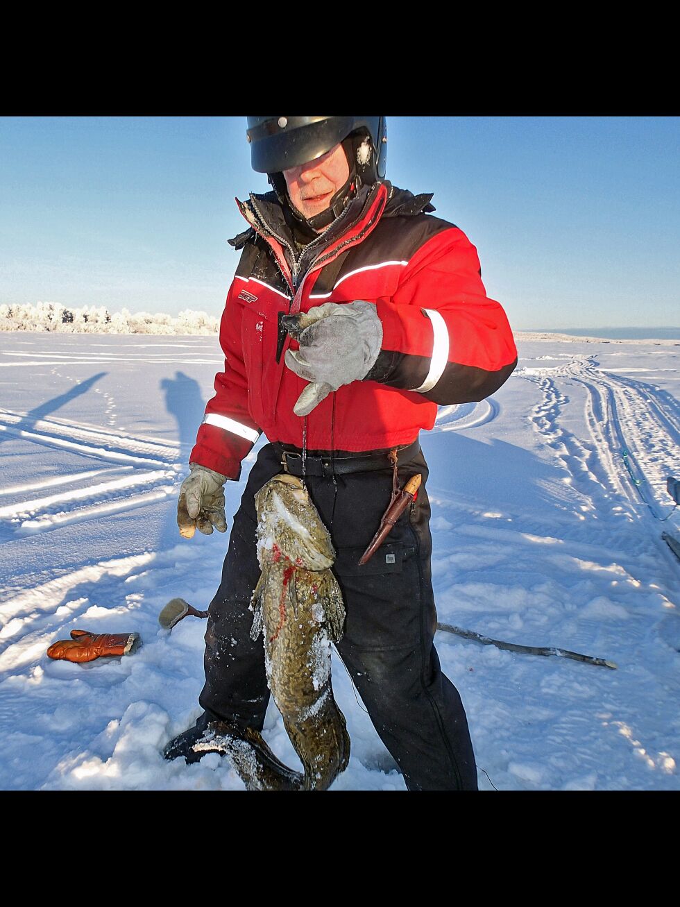 4 laker på 6 sniker er en grei fangst, mener Eppo Sieppi. Den største veide 4,5 kg. Han fisker året rundt, selv når gradestokken viser minus 25.
 Foto: Yngve Beddari