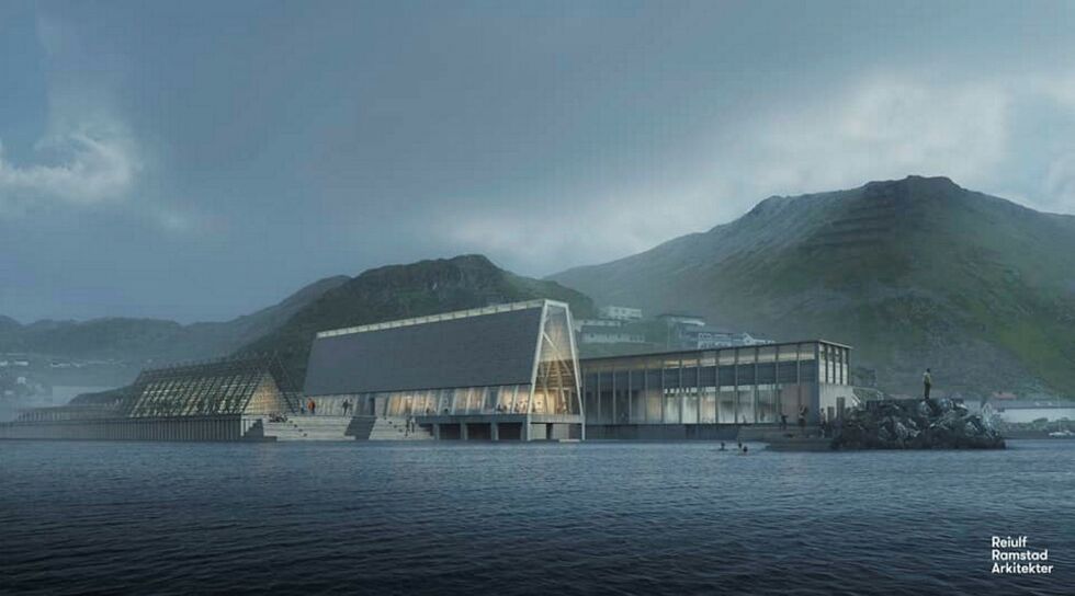 Her er en foreløpig tegning av det nye anlegget i Storbukt; som skal plasseres like ved fiskeindustribedriften. Det planlegges også bygging av ei ny kai i området. Foto Reiulf Ramstad Arkitekter
 Foto: Reiulf Ramstad Arkitekter