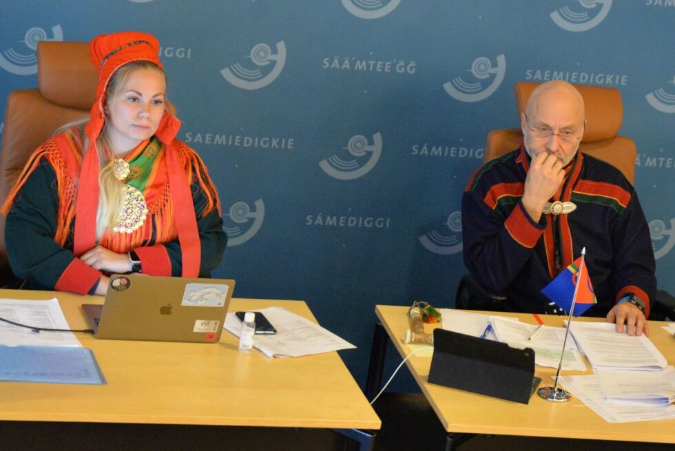 Aili Guttorm (NSR) og Kåre Olli (uavh.) holdt oversikt over alle forslagene og loset dem fram til vedtak.
 Foto: Steinar Solaas