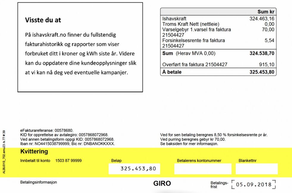 En måneds forbruk for en leilighet i Tromsø?